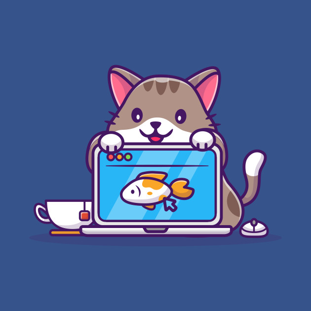 Discover Cute Cat And Laptop - Cat - T-Shirt