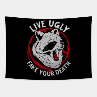 Live Ugly Fake Your Death - Satanic Raccoon T-Shirt Tapestry