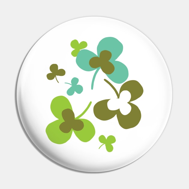 Happy Green Clover Leaves Silhouette Art Pin by FlinArt