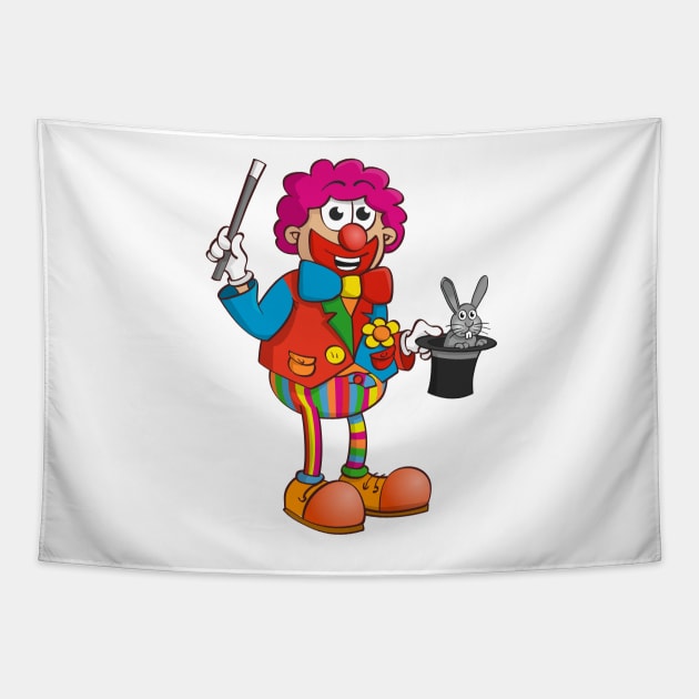 The clown magician who pulls a rabbit out of his hat. Tapestry by Stefs-Red-Shop