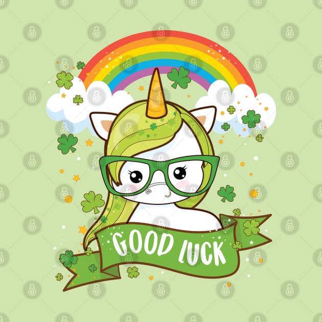 Kawaii Good Luck Rainbow St Patricks Day Unicorn by Irene Koh Studio