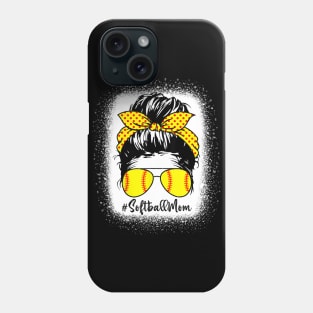 Bleached Softball Mom Life Leopard Messy Bun Game Day Gift Phone Case