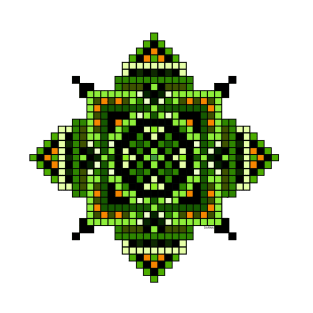 green and orange pixelated mandala T-Shirt