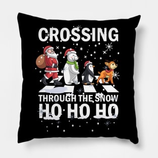 Crossing Through The Snow Ho Ho Ho Santa Bear Penguin Deer Pillow