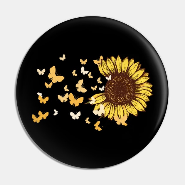 Butterfly Beautiful Sunflower Face Mask Pin by Karamaster