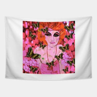 Beauty in Pink Flowers and Butterflies Vintage Tapestry