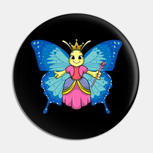 Butterfly as Queen with Crown and Magic wand Pin