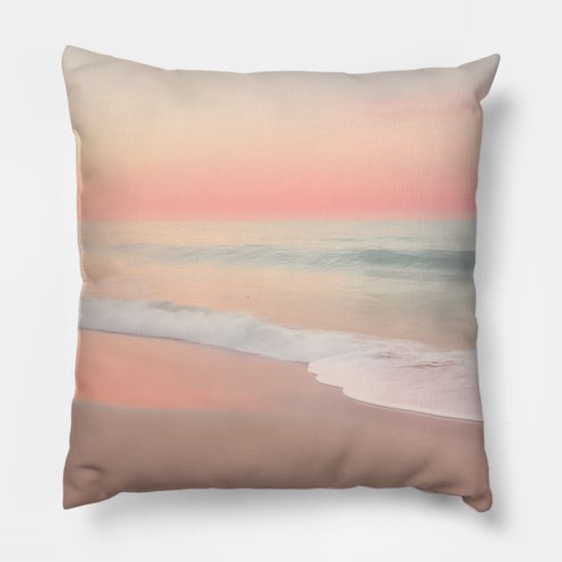 Pink and Orange Sunset Beach Waves Pillow by Trippycollage