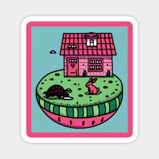 AI Generated Pangolin and Rabbit house on Watermelon Magnet