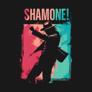 Shamone! - Icon Silhouette - Teal, Red and Black Backdrop - Pop Music T-Shirt