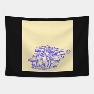 Blue Mushrooms (Yellow Backdrop) Tapestry
