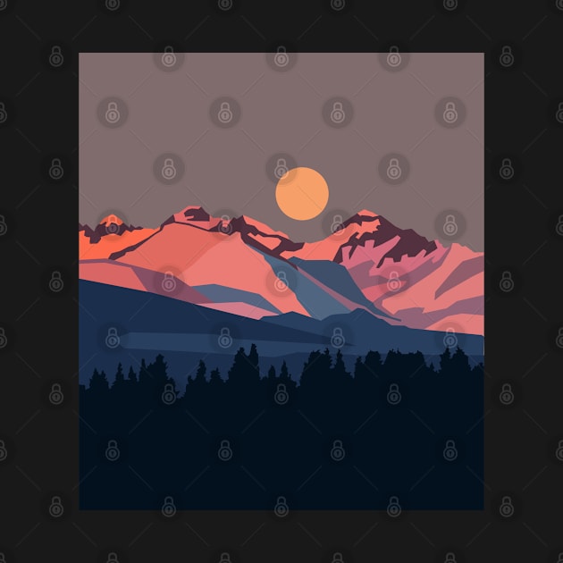 Sunset in snowy mountains by BumbleBambooPrints