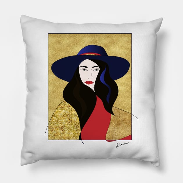 Art Deco Portrait Lady in Gold Pillow by Kirovair