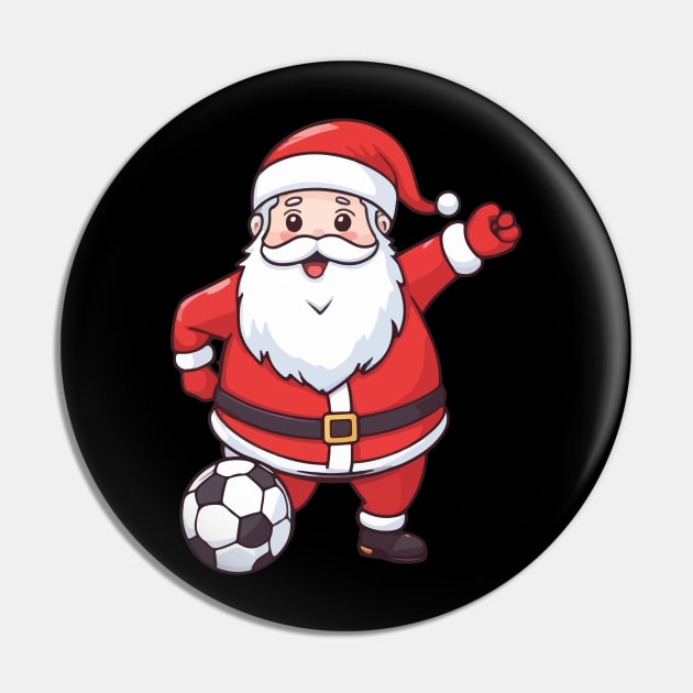 Kawaii Santa Playing Soccer Pin by Rishirt