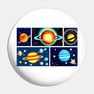 Colourful planets and stars digital illustrations Pin