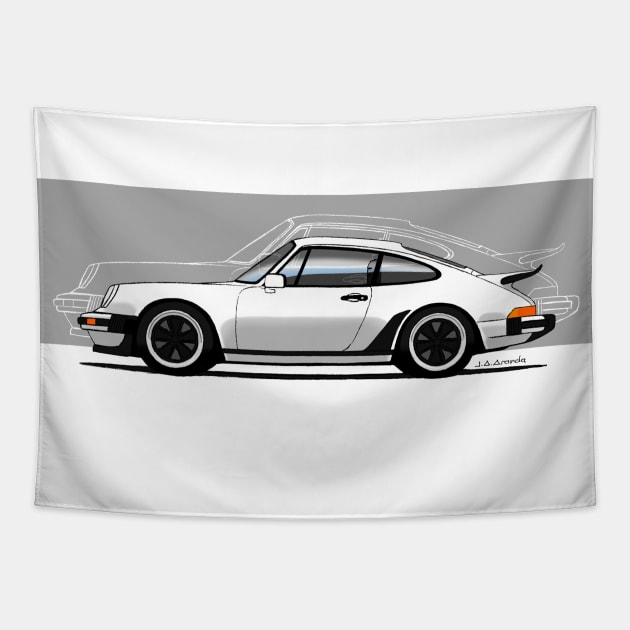 My drawing of the iconic German sports car (for dark backgrounds) Tapestry by jaagdesign