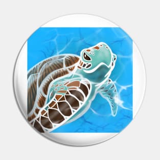 Hawksbill Sea Turtle Swimming in the Sea Pin