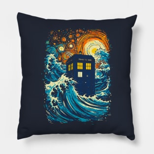 the great kanagawa wave and the tardis Pillow