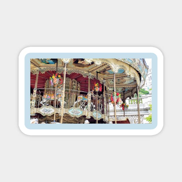 Paris Montmartre Carousel with Sacre-Coeur in the Background Magnet by BlackBeret