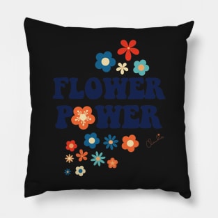 Classic 1970s Colors Flower Power Seamless Pattern Print Pillow