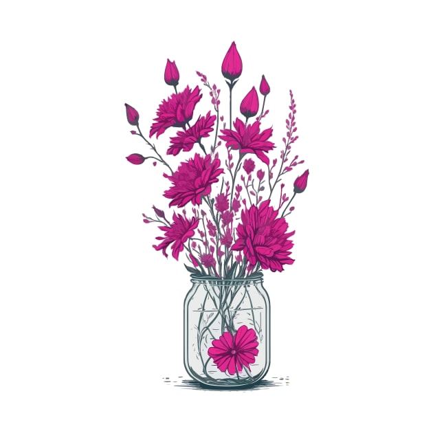 Fuchsia Flowers in a Mason Jar by Yolanda.Kafatos