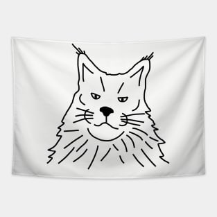 Minimal Maine Coon Cat Line Art Tapestry