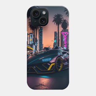 Dark Neon Sports Car in Beach Neon City Phone Case