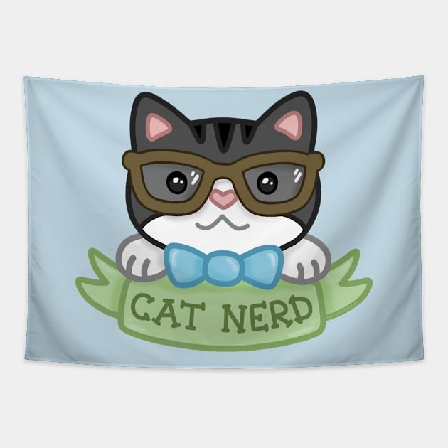 Cat Nerd Gray Tabby Tapestry by beckadoodles