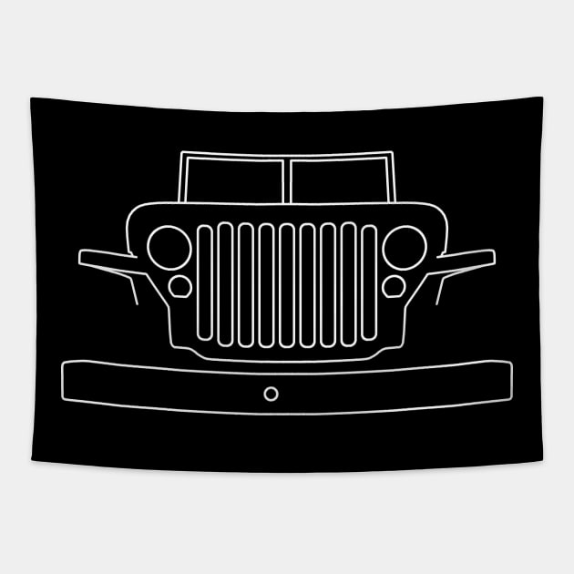 Classic Willys Overland MB Jeep 4x4 white outline graphic Tapestry by soitwouldseem