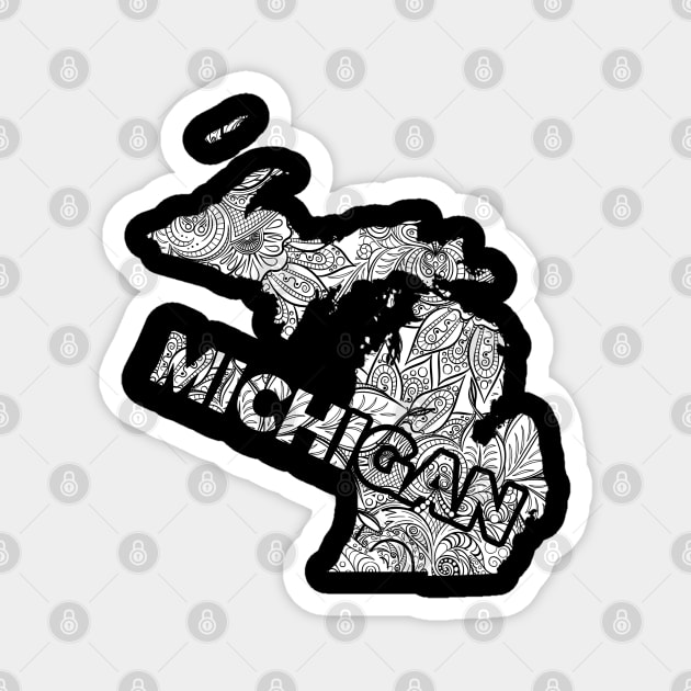 Michigan art map of Michigan with text in white Magnet by Happy Citizen