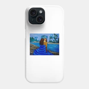 HULA GIRL ON THE BEACH IN BLUE Phone Case