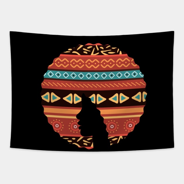 Afro Hair Woman with African Pattern, Black History Tapestry by dukito