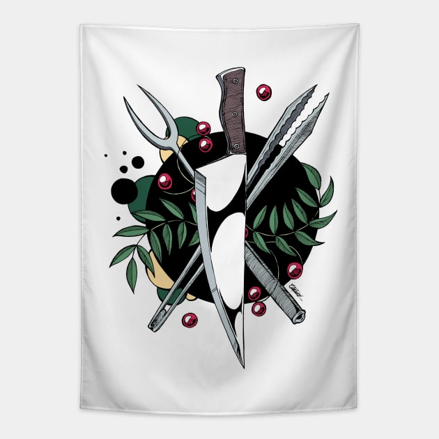 Chef Crest Logo - Tattoo Style Tapestry by Indi Martin