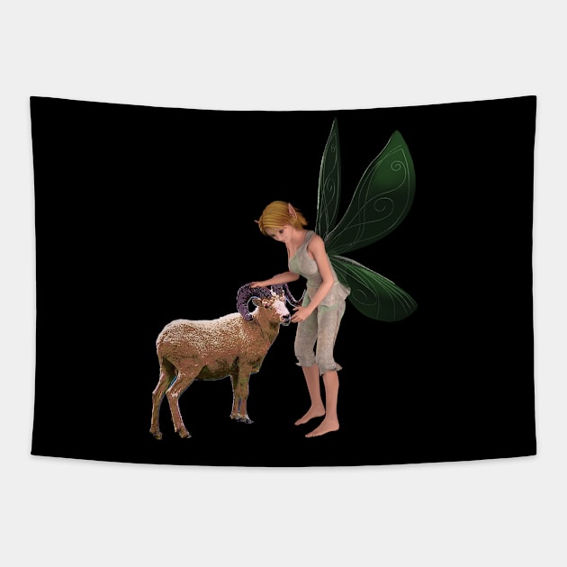 Aries woman girl fairy faerie elf ram zodiac horoscope Tapestry by Fantasyart123