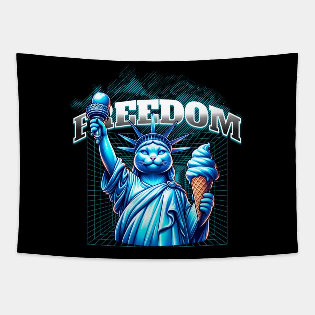 liberty statue parody cat Tapestry by Dracoola