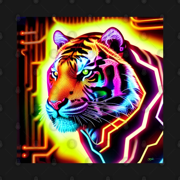 Trippy Psychedelic Neon Tigers 22 by Benito Del Ray