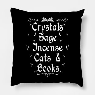 Crystals Sage Incense Cats and Books Pillow