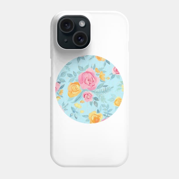 Chalk Pastel Pink & Orange Roses on Sky Blue Phone Case by micklyn