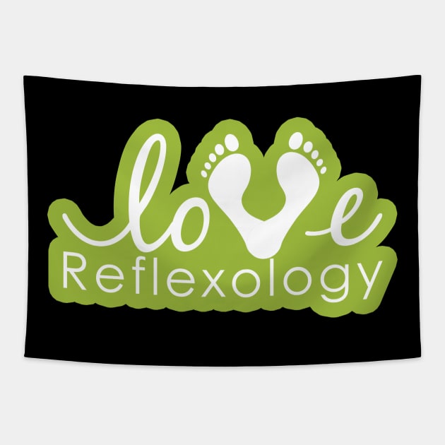 Love Reflexology - BACK of shirt placement (light green outline) Tapestry by Balanceandharmonyforreflexologists