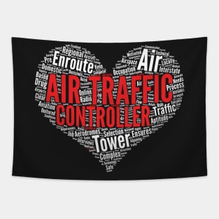 Air Traffic Controller Heart Shape Word Cloud Design graphic Tapestry