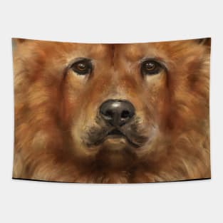 Painting of a Fluffy Golden Brown Chow Chow Dog Tapestry