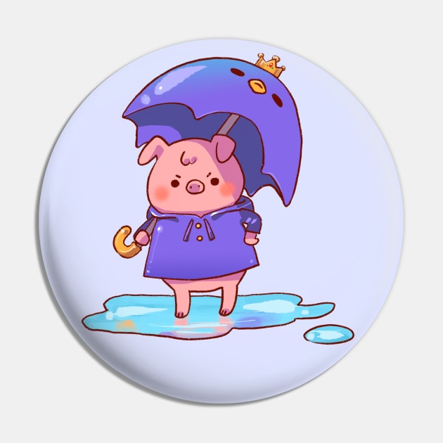 Pissed Pudgy Pig in a Purple Poncho with a Penguin Umbrella Pin by vooolatility