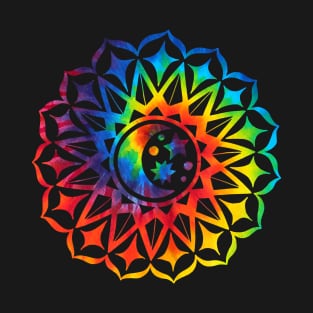 Mandala Moon Stars Rainbow Tie Dye Yoga Design Buddhist Zen T-Shirt