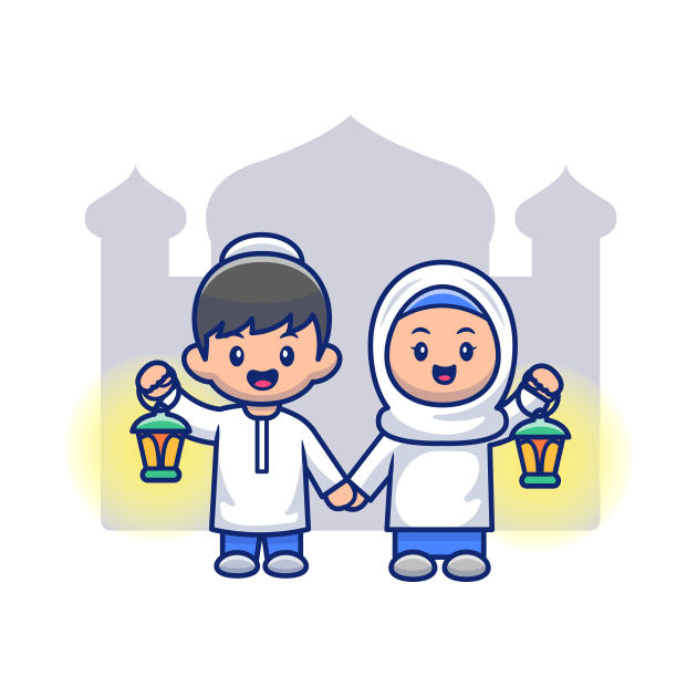 Cute moslem girl and boy holding lantern by Catalyst Labs