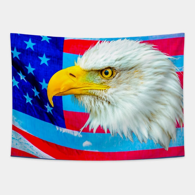 Bald Eagle over the Stars and Stripes Tapestry by dalyndigaital2@gmail.com