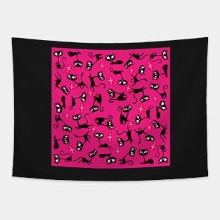 Retro Sassy Tiki Cats with Sparkles (watermelon pink version) Tapestry