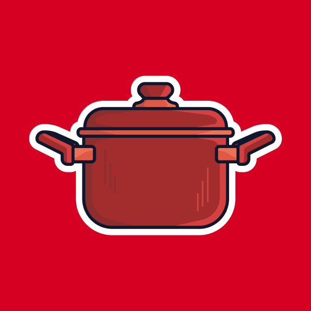 Kitchen Cooking Pot Sticker design vector illustration. Kitchen appliance element icon concept. Steel kitchen saucepan sticker design logo with shadow. Pan with lid for dishes, kitchen, home cooking. by AlviStudio