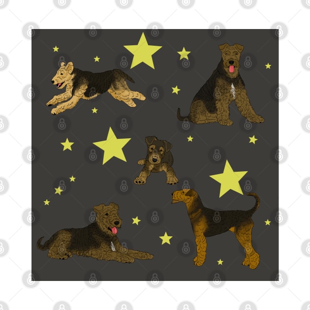 Airedale Terriers Pattern Stars Black by TrapperWeasel