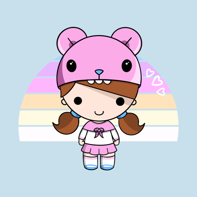 Kawaii Girl in Pink and Rainbow by RoeArtwork