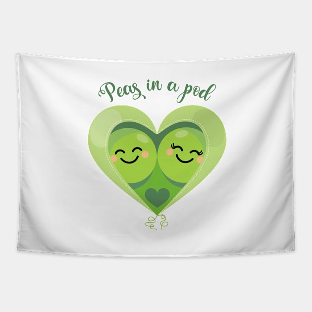 Peas in a Pod (Heart) White Tapestry by VicEllisArt